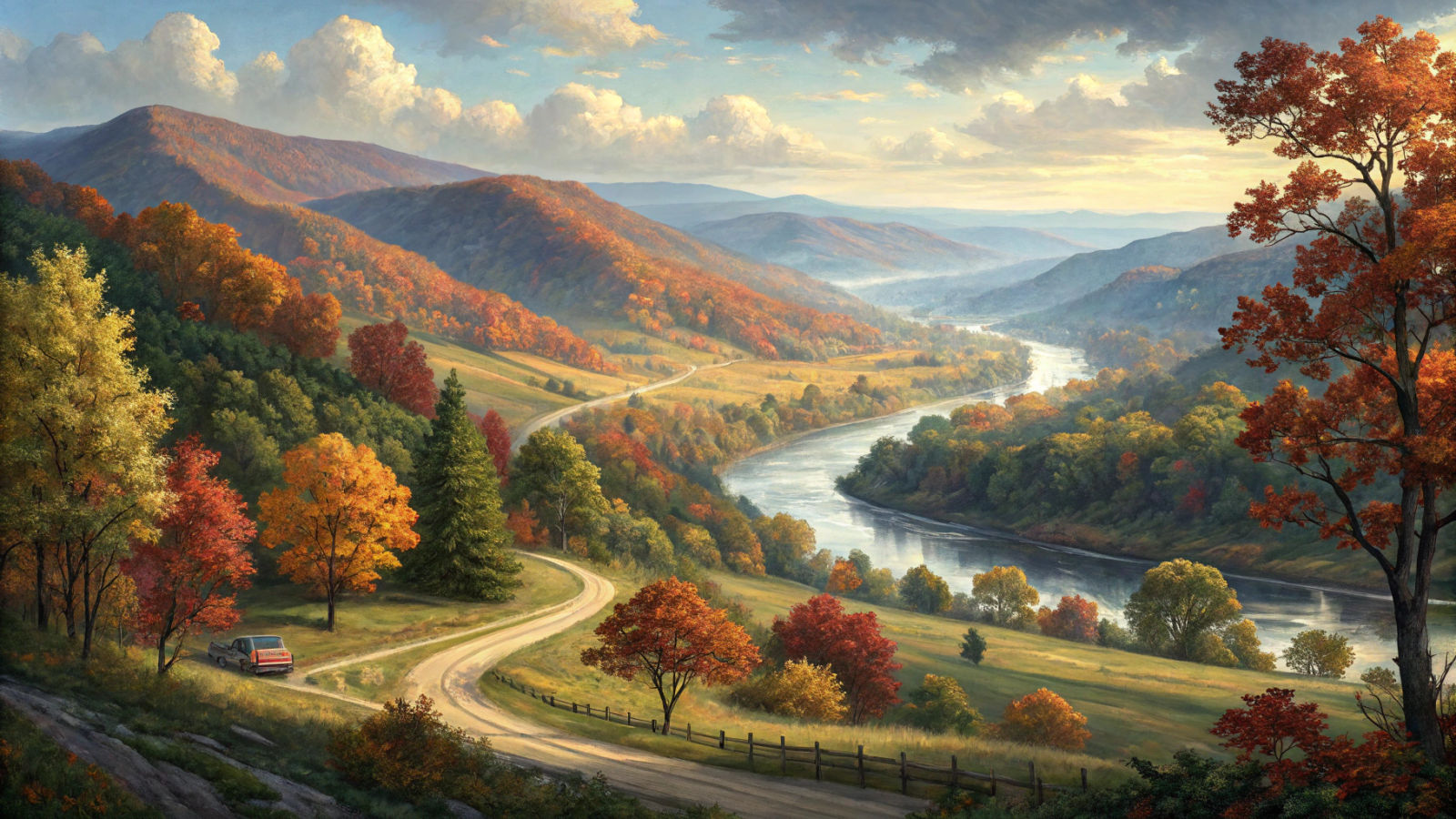 West Virginia Autumn: Hyperrealistic Blue Ridge Landscape