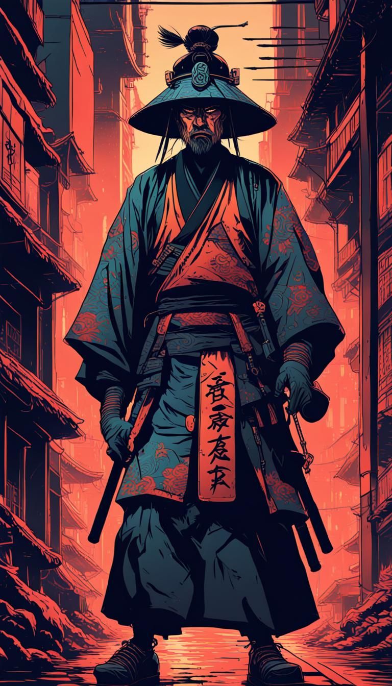 Cyberpunk Samurai Warrior Street Art Illustration
