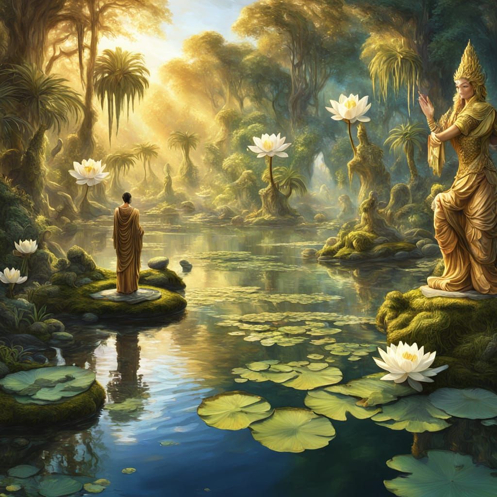 Serene Lagoon: A Detailed Fantasy Digital Painting