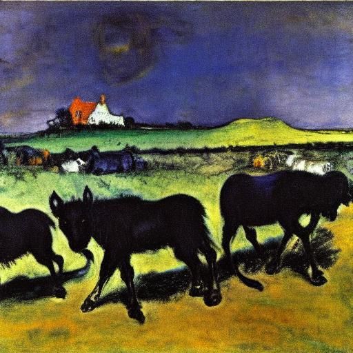 Animals Fleeing in Shadows: Expressive Landscape Painting