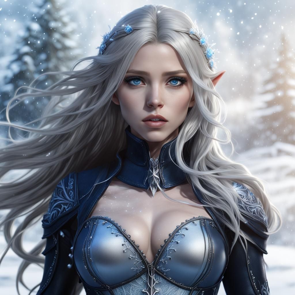 Elegant Ice Princess in a Blizzard, Digital Art