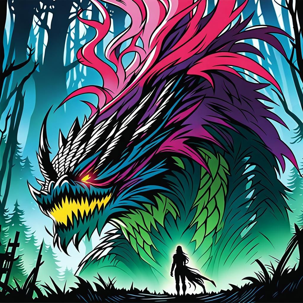 Female Warrior on Dragon in Sunny Forest: Anime Style