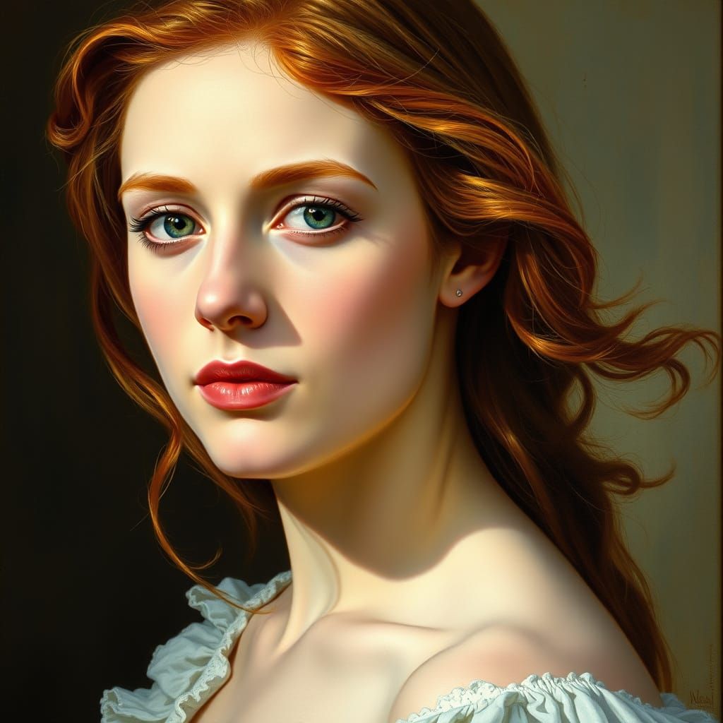 Serene Woman Portrait in Romantic Realism Style