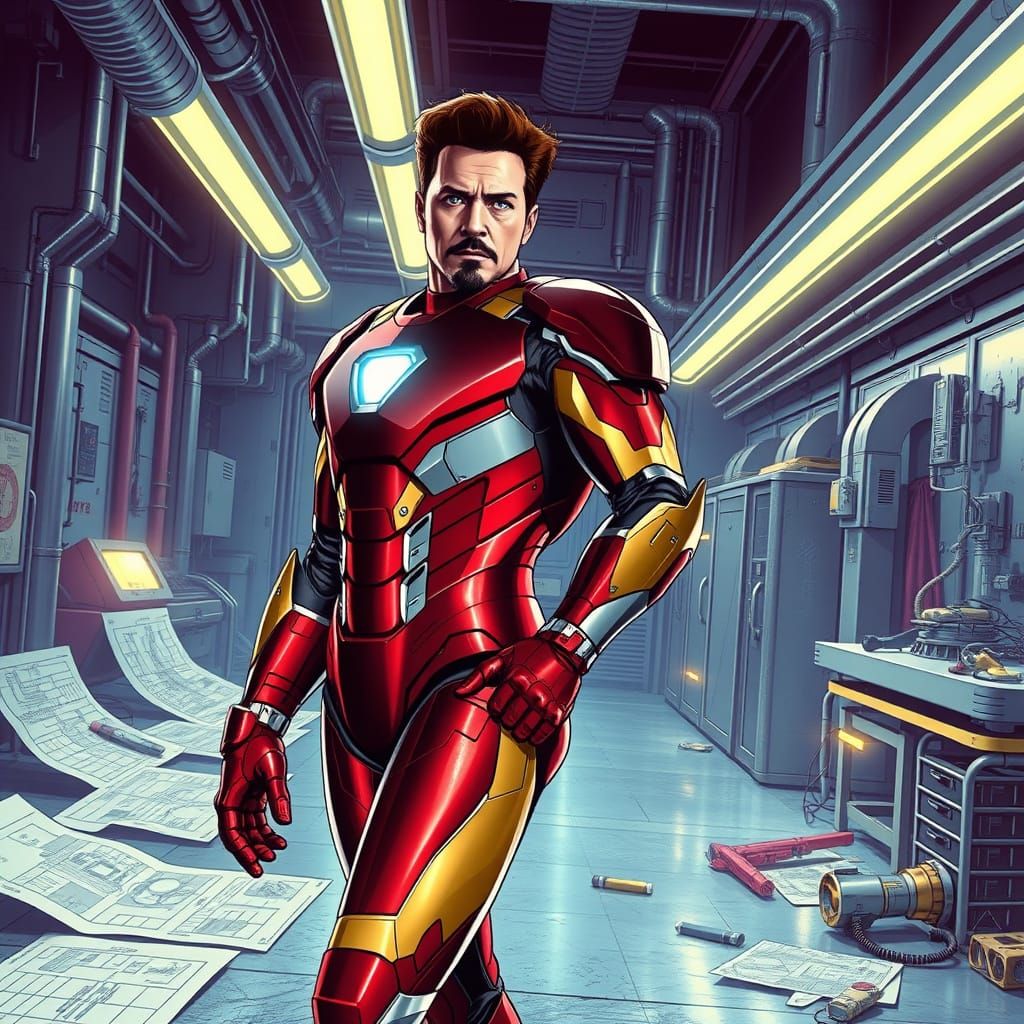 Tony Stark in Futuristic Iron Man Lab