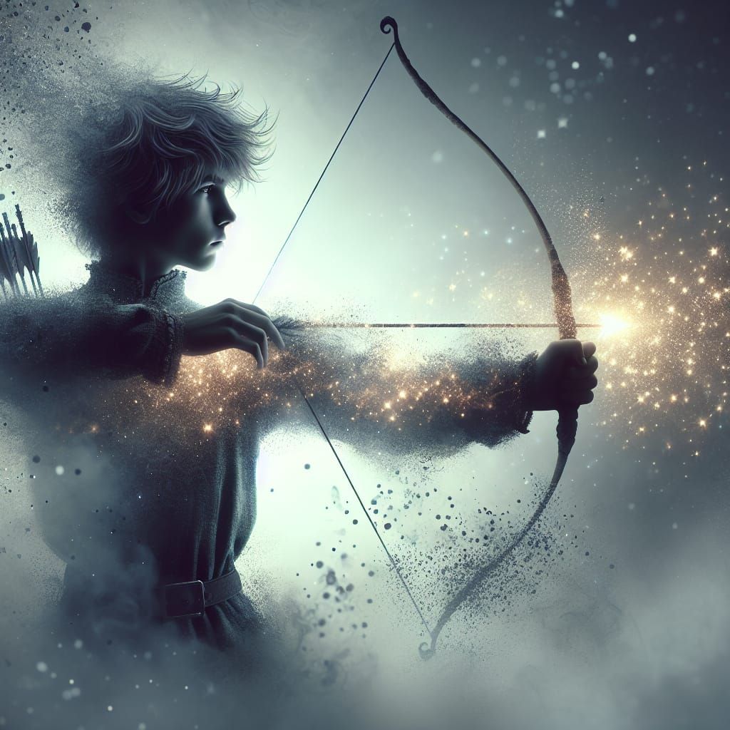 Ethereal Boy Silhouette with Light Arrow