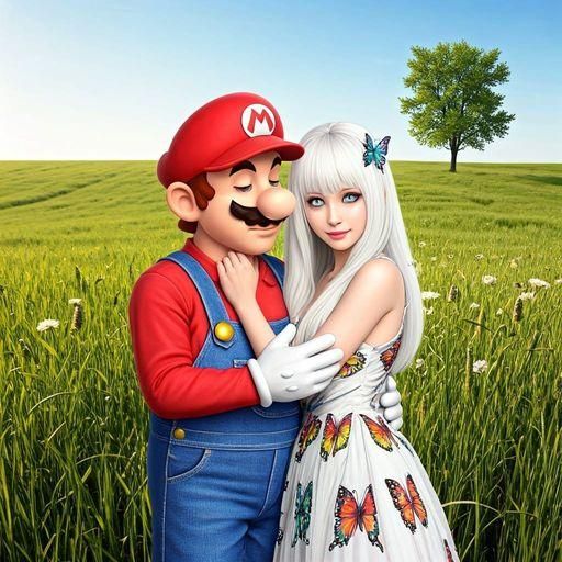 Mario and Tippi Embrace in Lush Meadow