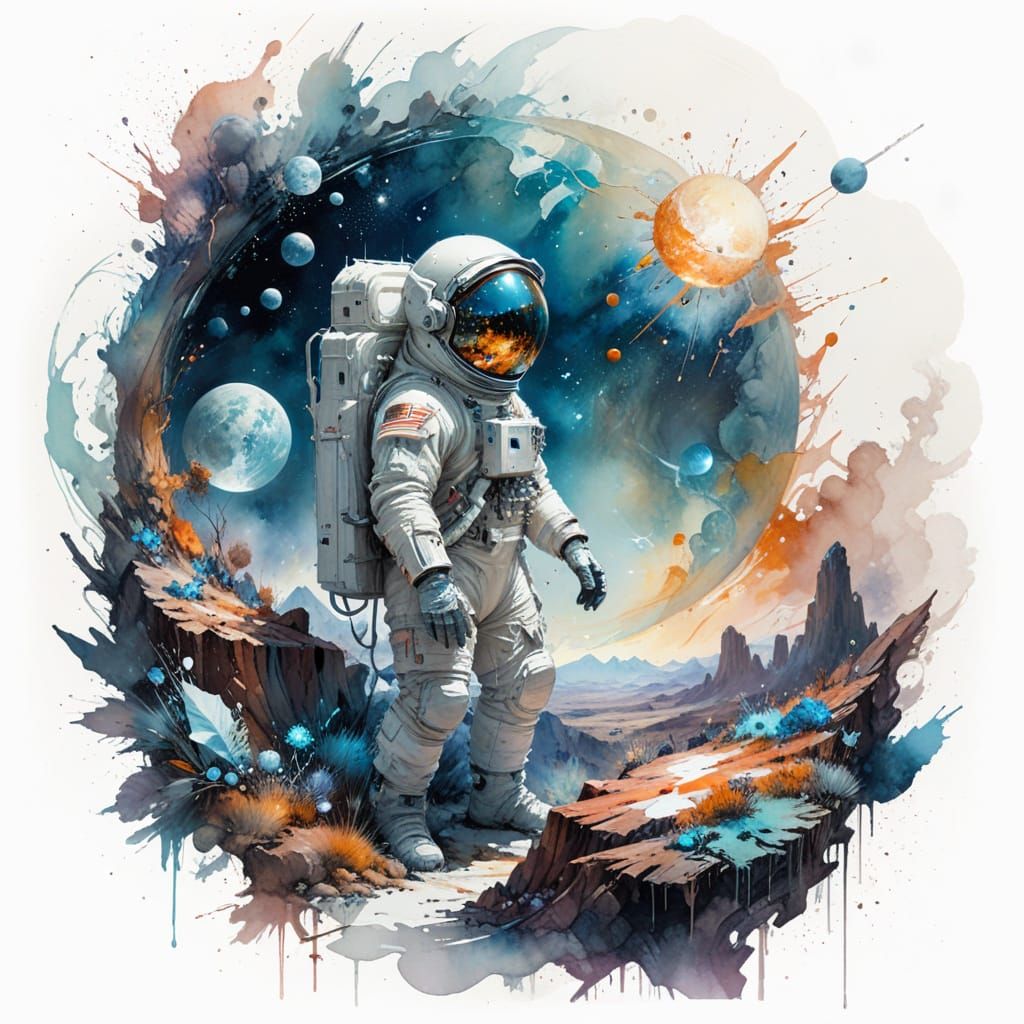 Ethereal Lunar Valley in Stylized Watercolour