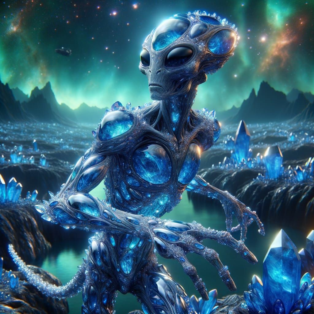 Diamond Alien Shimmers in Sapphire Light