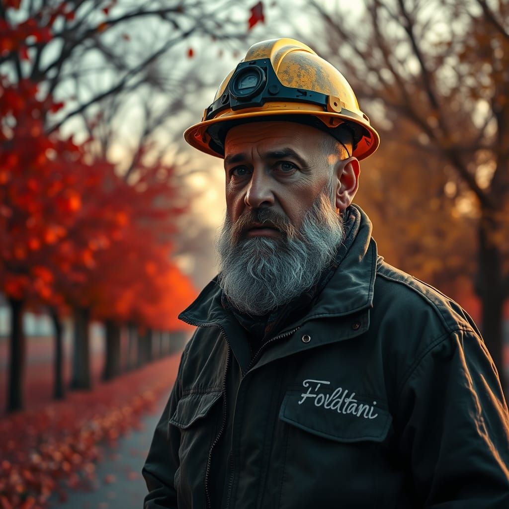 Geologist in Autumn Avenue at Dawn