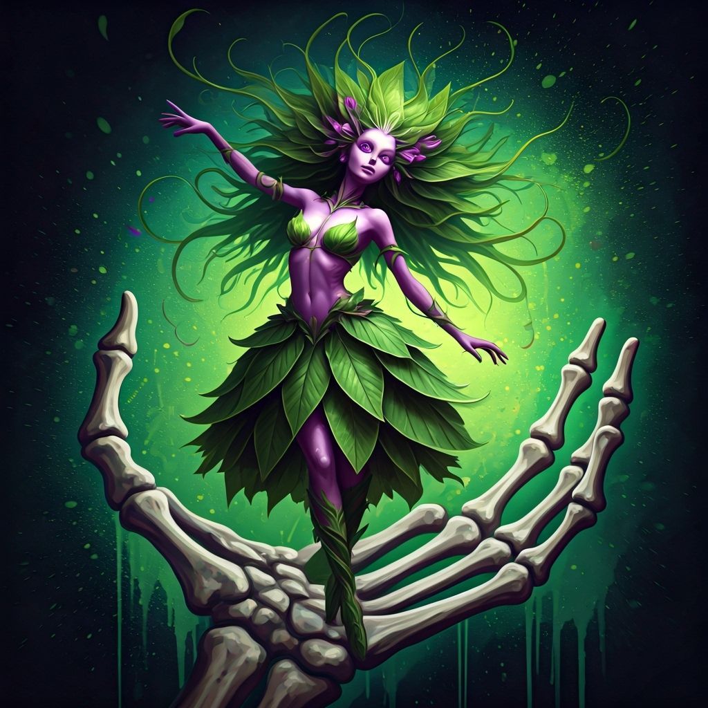 Orchid Fairy Dances in Skeleton Hand, Graffiti Art