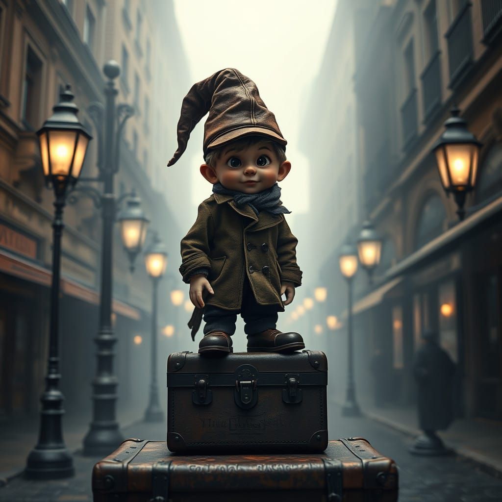 A Gnome Traveler in Foggy Urban Landscapes of Old