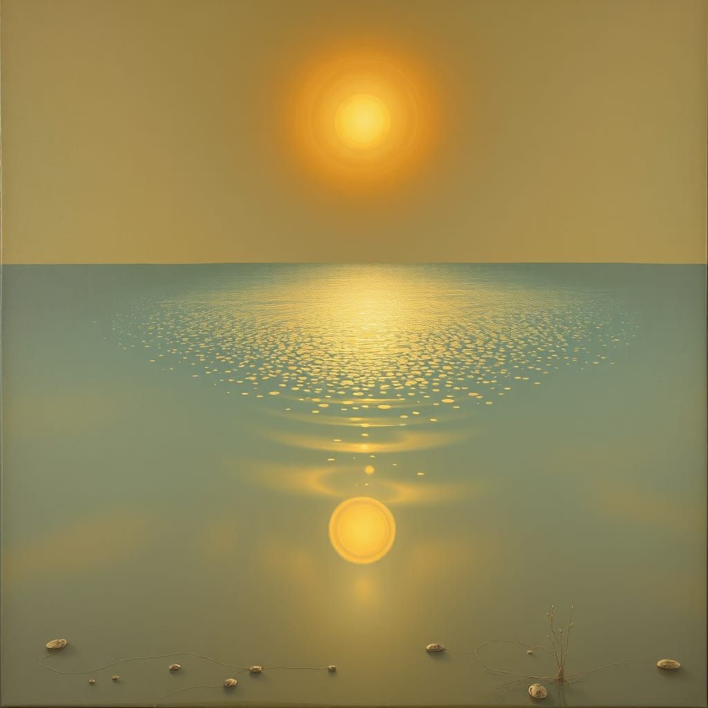 Surreal Pond Reflecting Time and Dreams