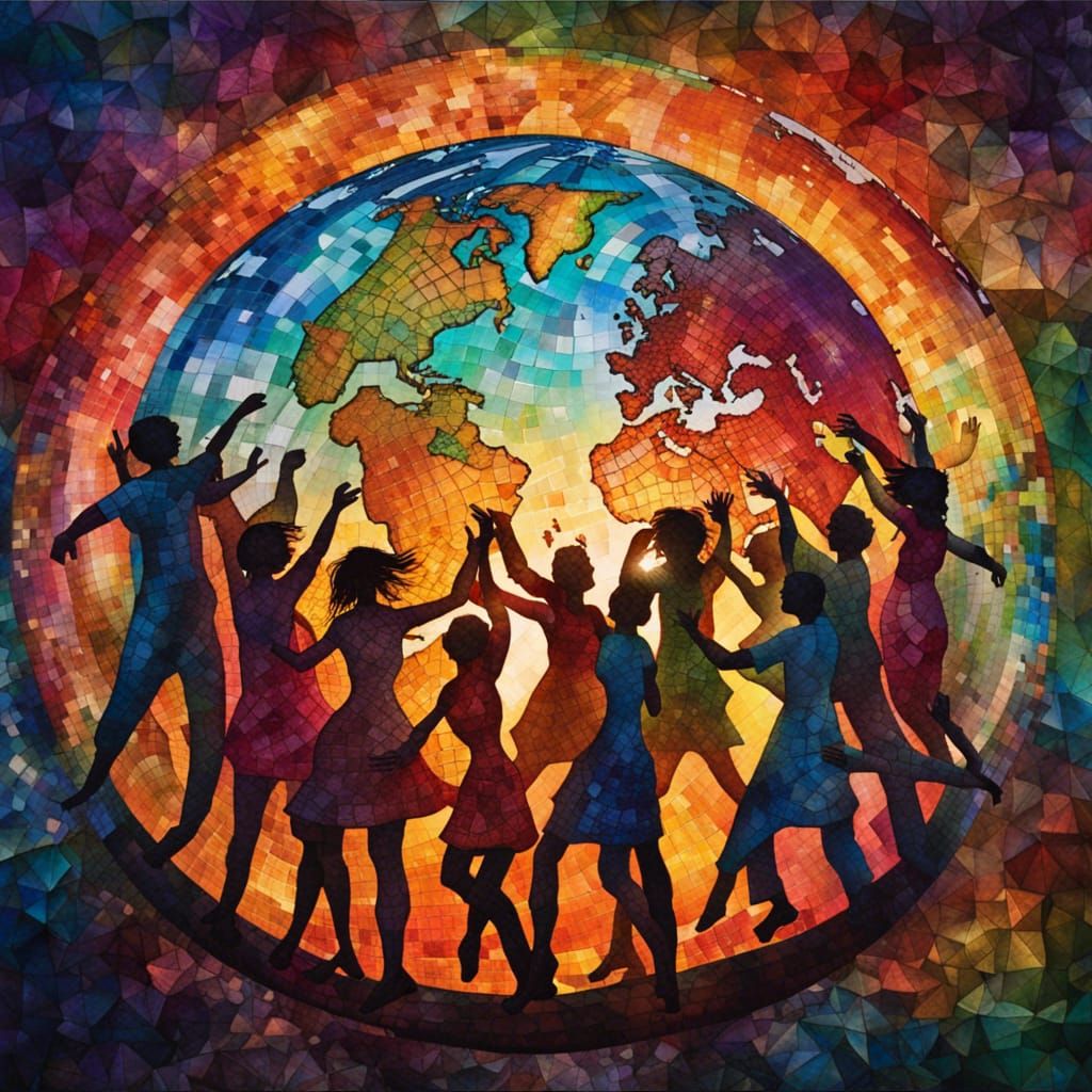 Global Harmony: People Dancing Around the Earth
