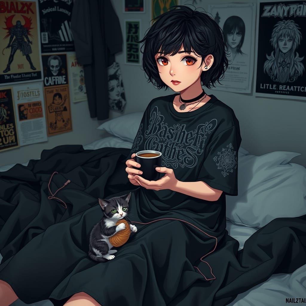 Ethereal Gothic Emo Girl in Anime-Inspired Hyperrealistic Po...