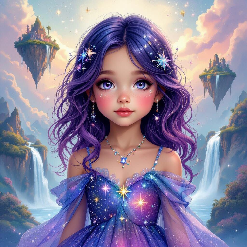 Dreamscape Girl with Purple Hair in Ethereal Setting
