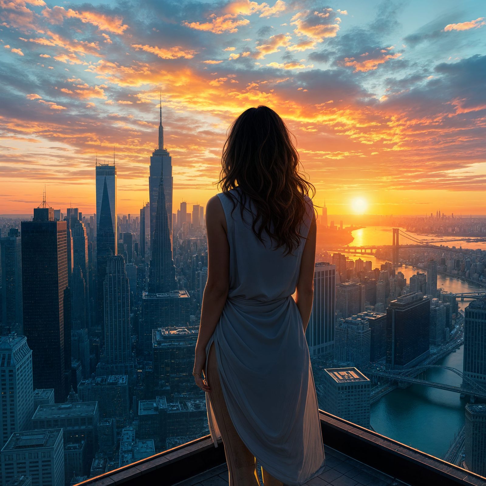 Futuristic New York City Skyline at Sunset