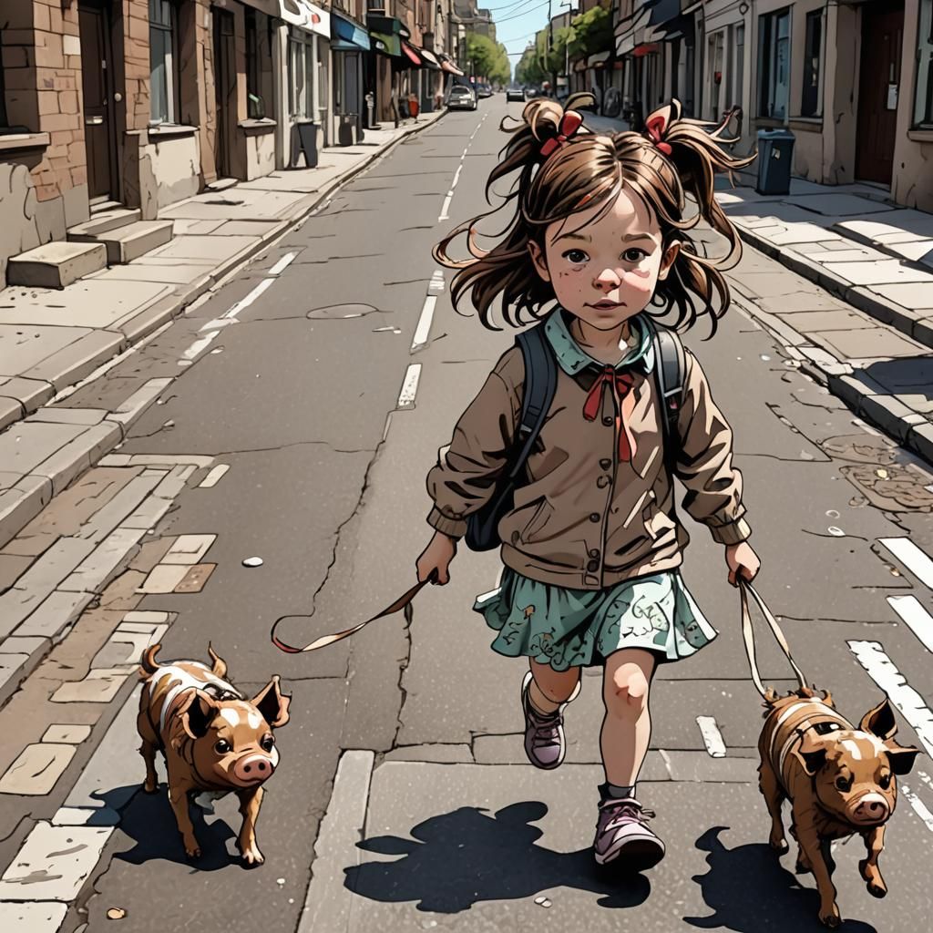 Quirky Girl and Dog in Quentin Blake Style