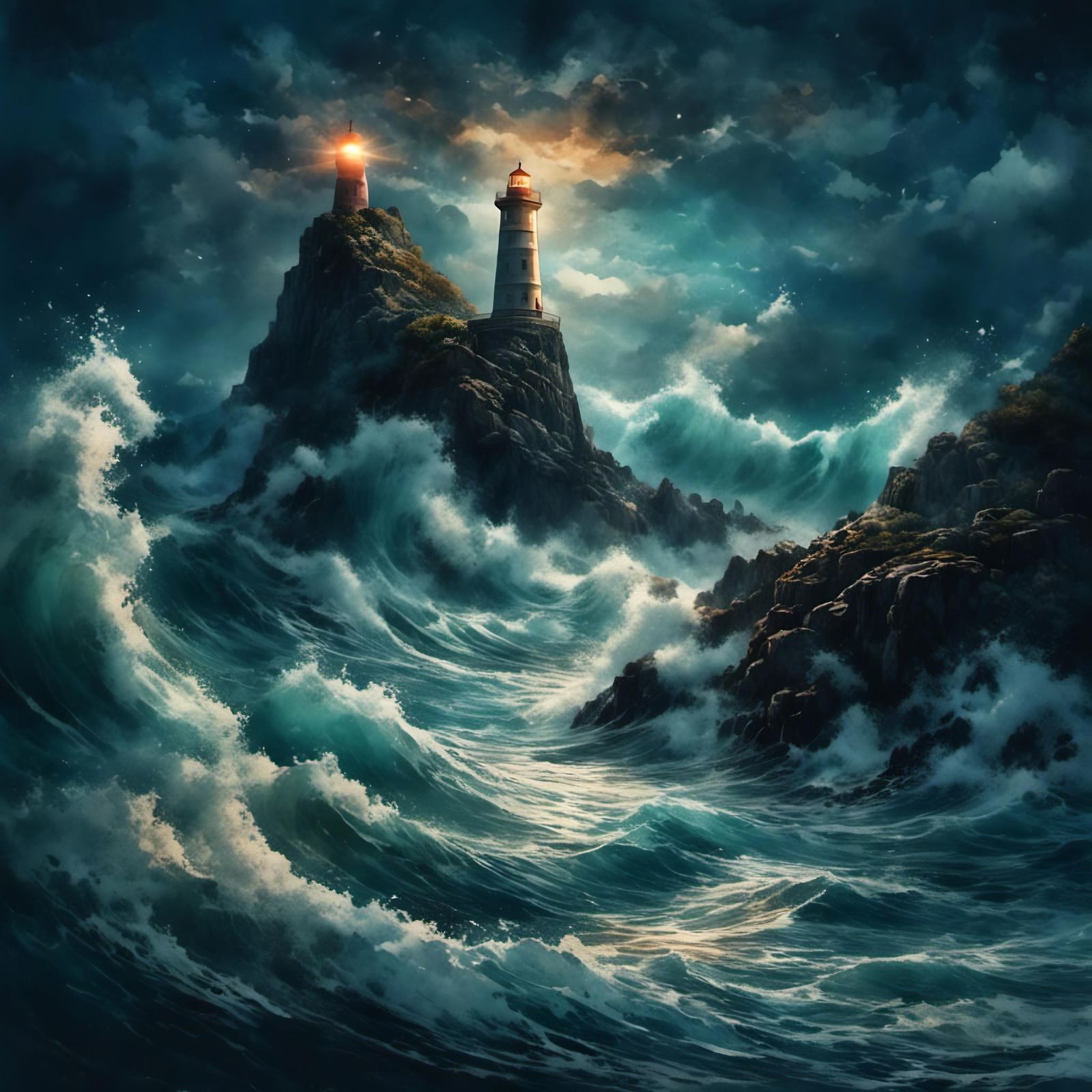 Wild sea with lighthouse