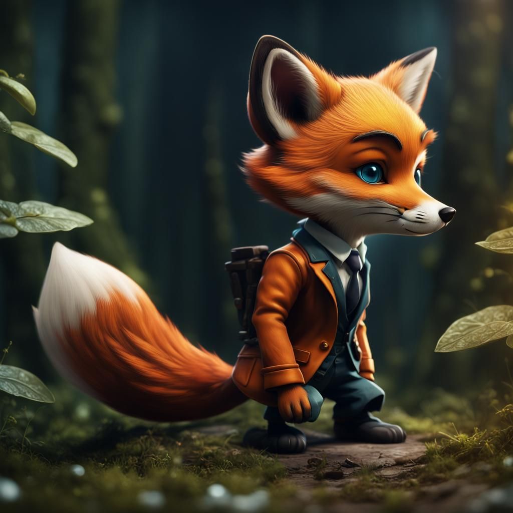 Fox Cub as Secret Agent: Detailed Digital Painting