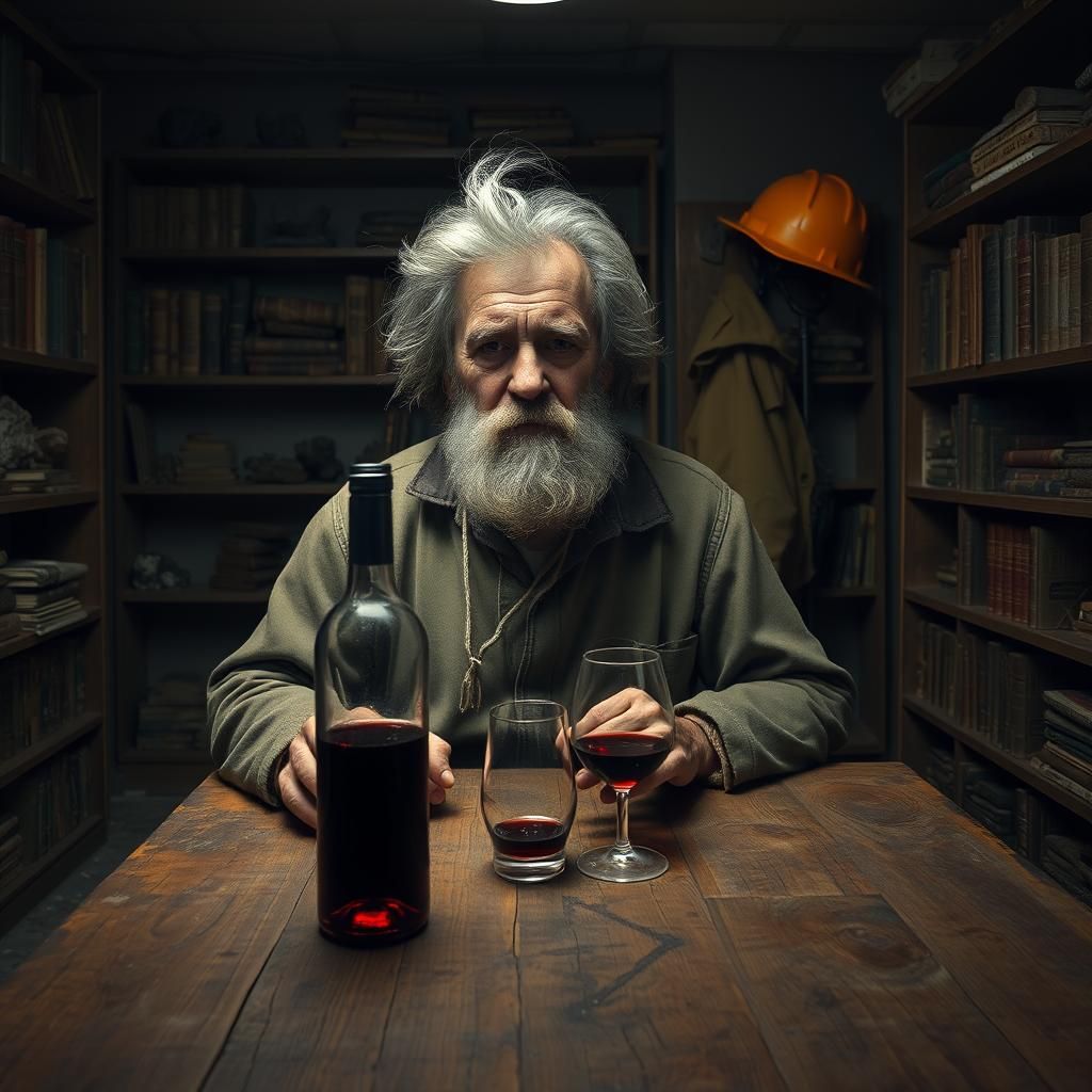 Contemplative Man with Wine, Wyeth-Inspired Realism