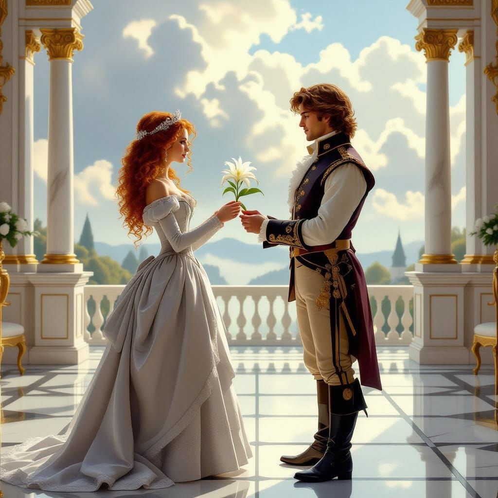 Romantic Princess and Prince in Majestic Palace Room