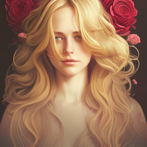 Attractive Girl with Roses: Hyperdetailed Portrait