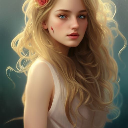 Attractive Girl with Roses: Hyperdetailed Art Portrait
