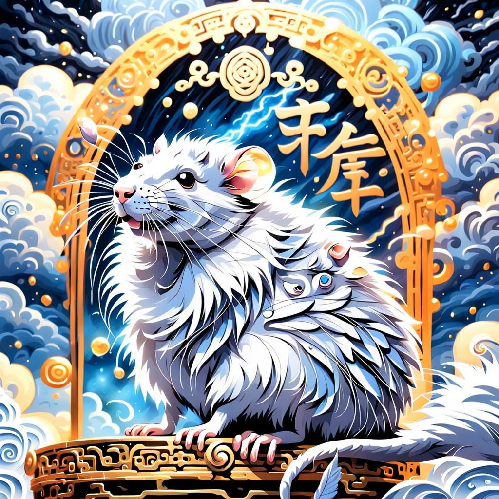 Golden Rat God on Throne in Ethereal Digital Art