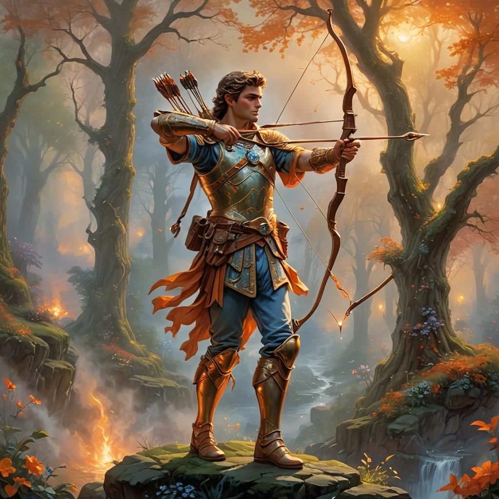 Apollo Illustration as Mythological Archer with Orange Aura