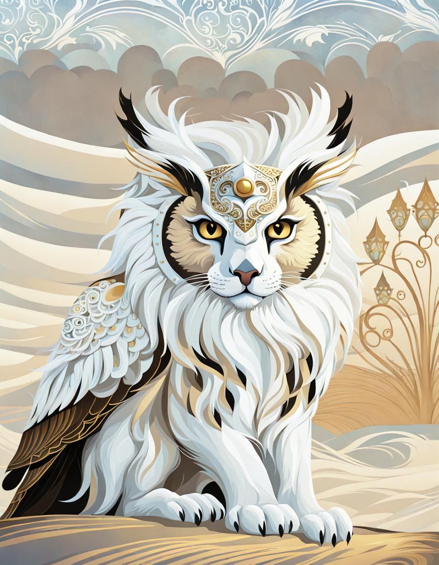White Lion Owl in English Fairytale Style