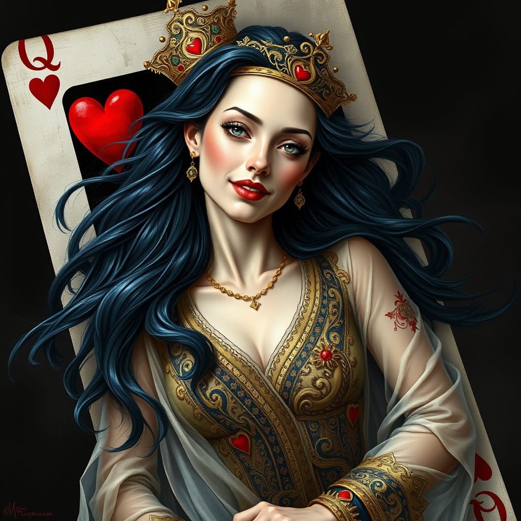 Surreal Queen of Hearts Emerges from Playing Card