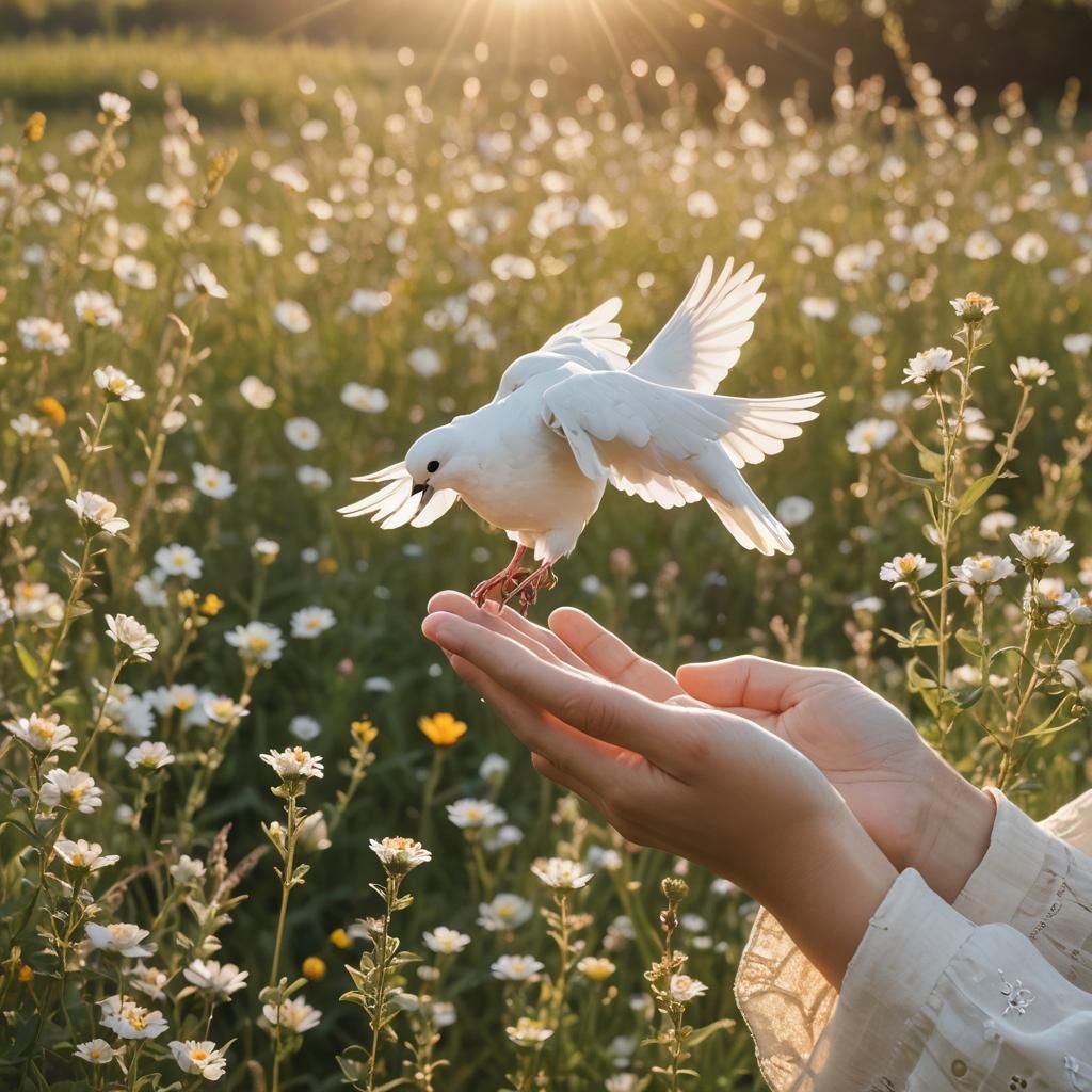 Dove and Wildflowers: Christian Symbolism in Soft Focus