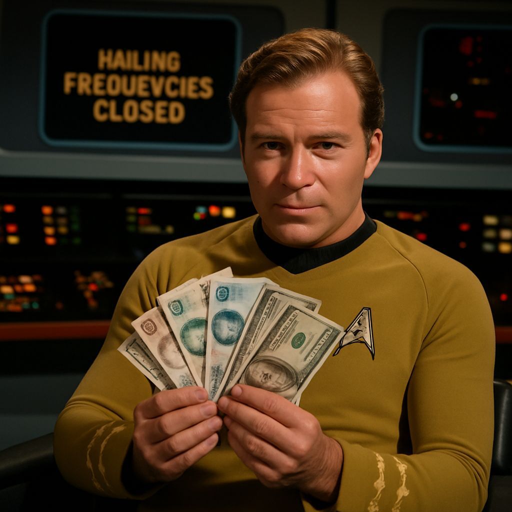 Captain Kirk with Currencies on Enterprise Bridge