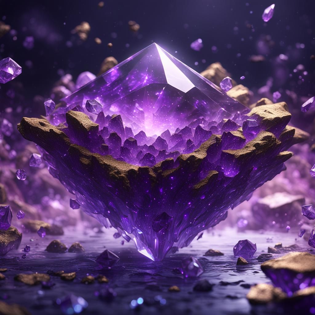 Floating Amethyst Gemstone in Detailed Fantasy Art