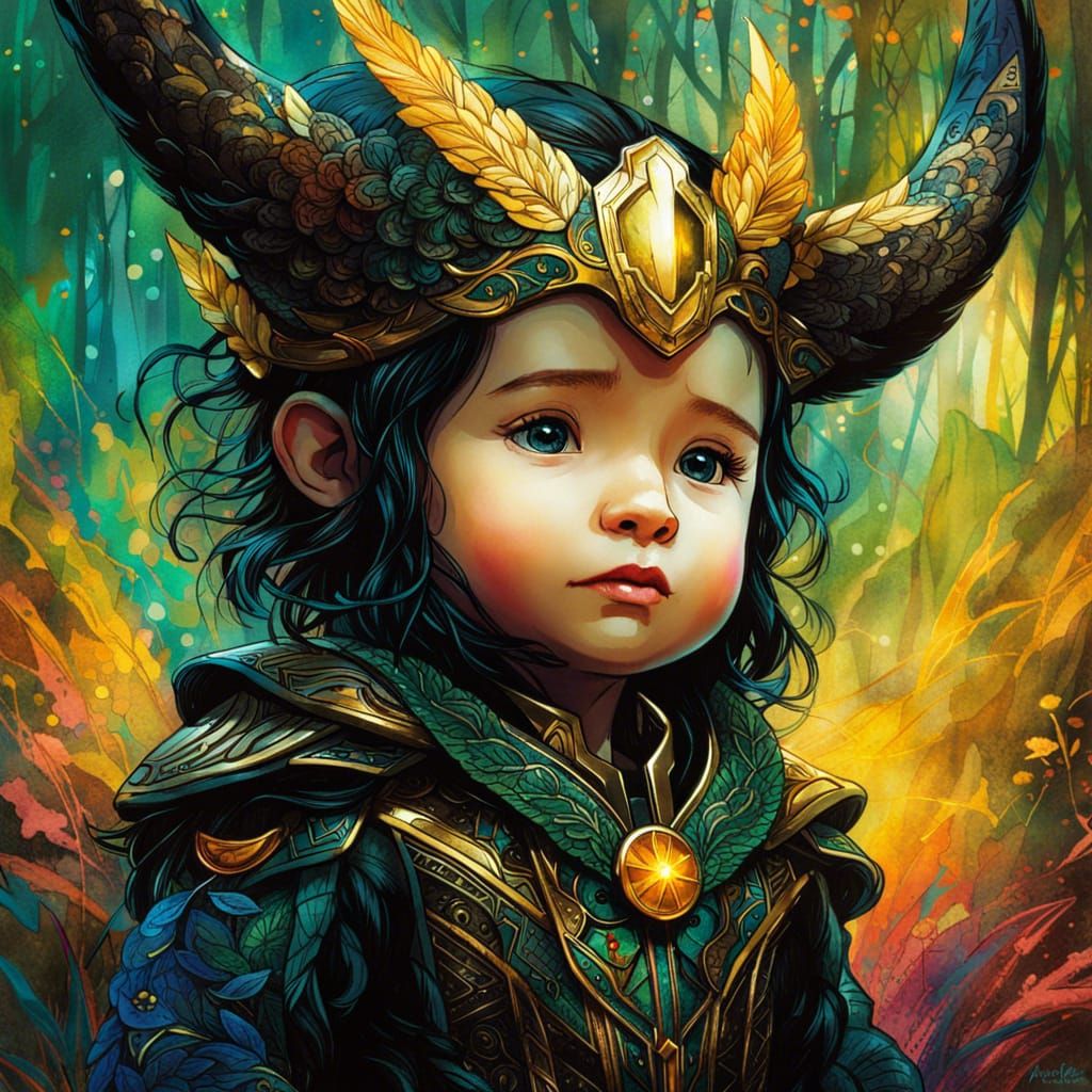 Baby Loki Portrait with Golden Outlines