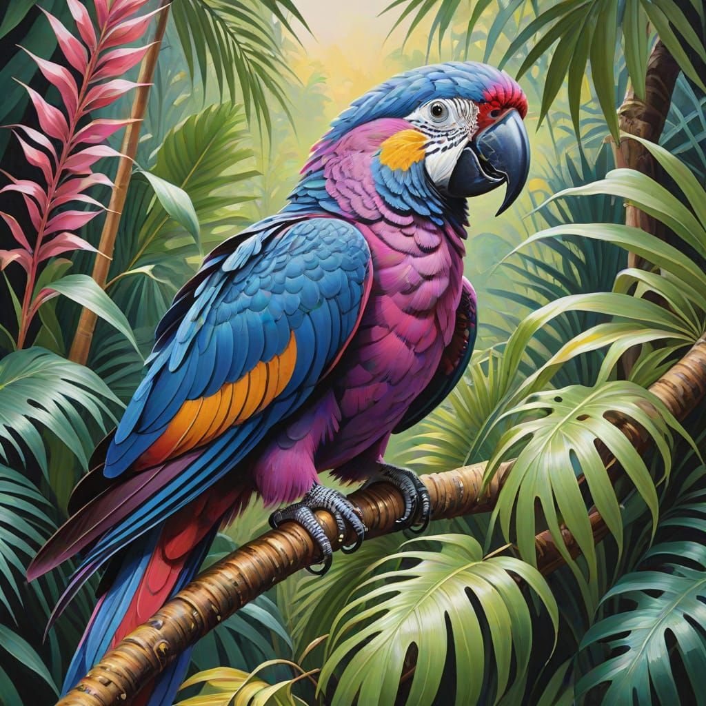 Dreamlike Parrot Portrait in Vibrant Gouache Style