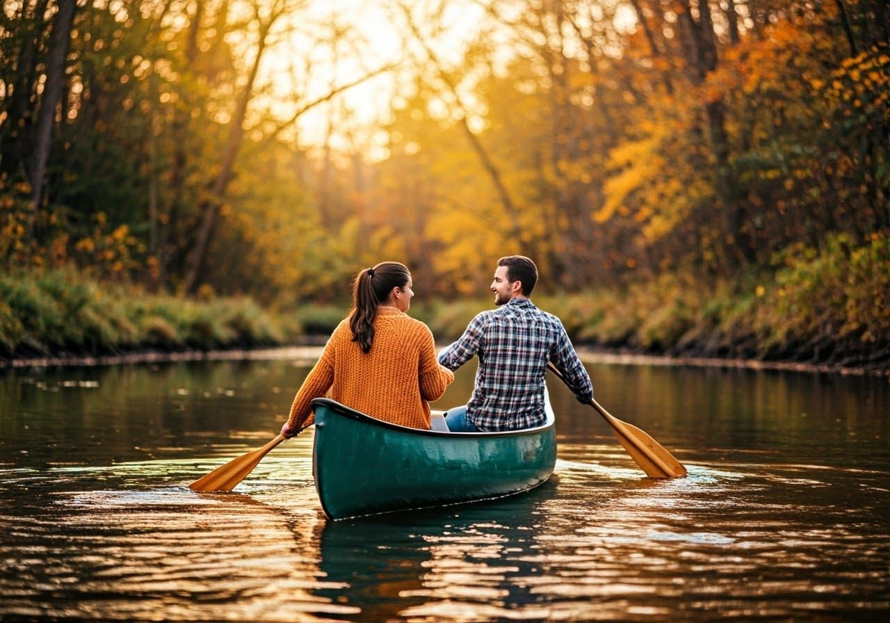 Autumn Canoe Trip at Sunset: Tranquil Waters