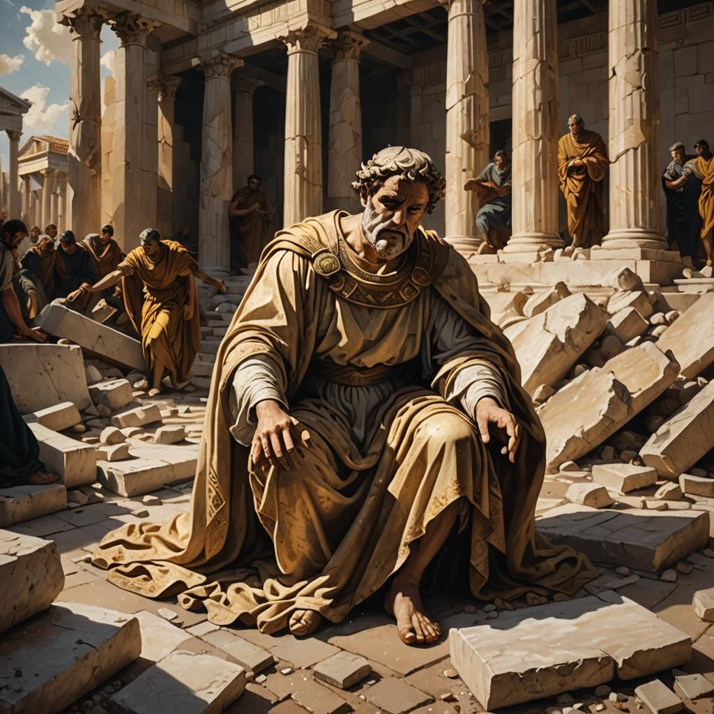 Tragic Fall of a Greek King: Chiaroscuro Painting