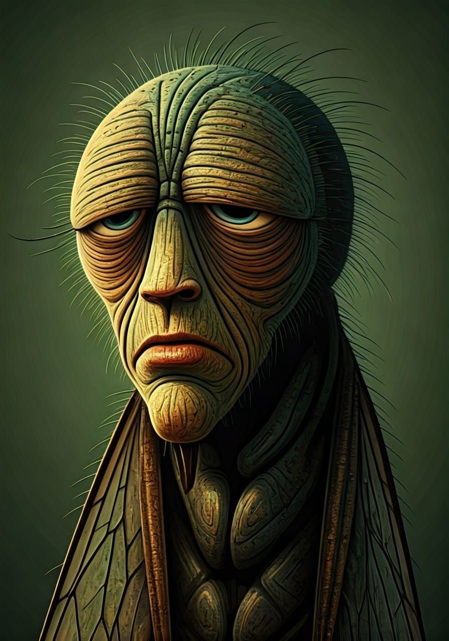 Anthropomorphic Fly Illustration in Earthy Sci-Fi Style