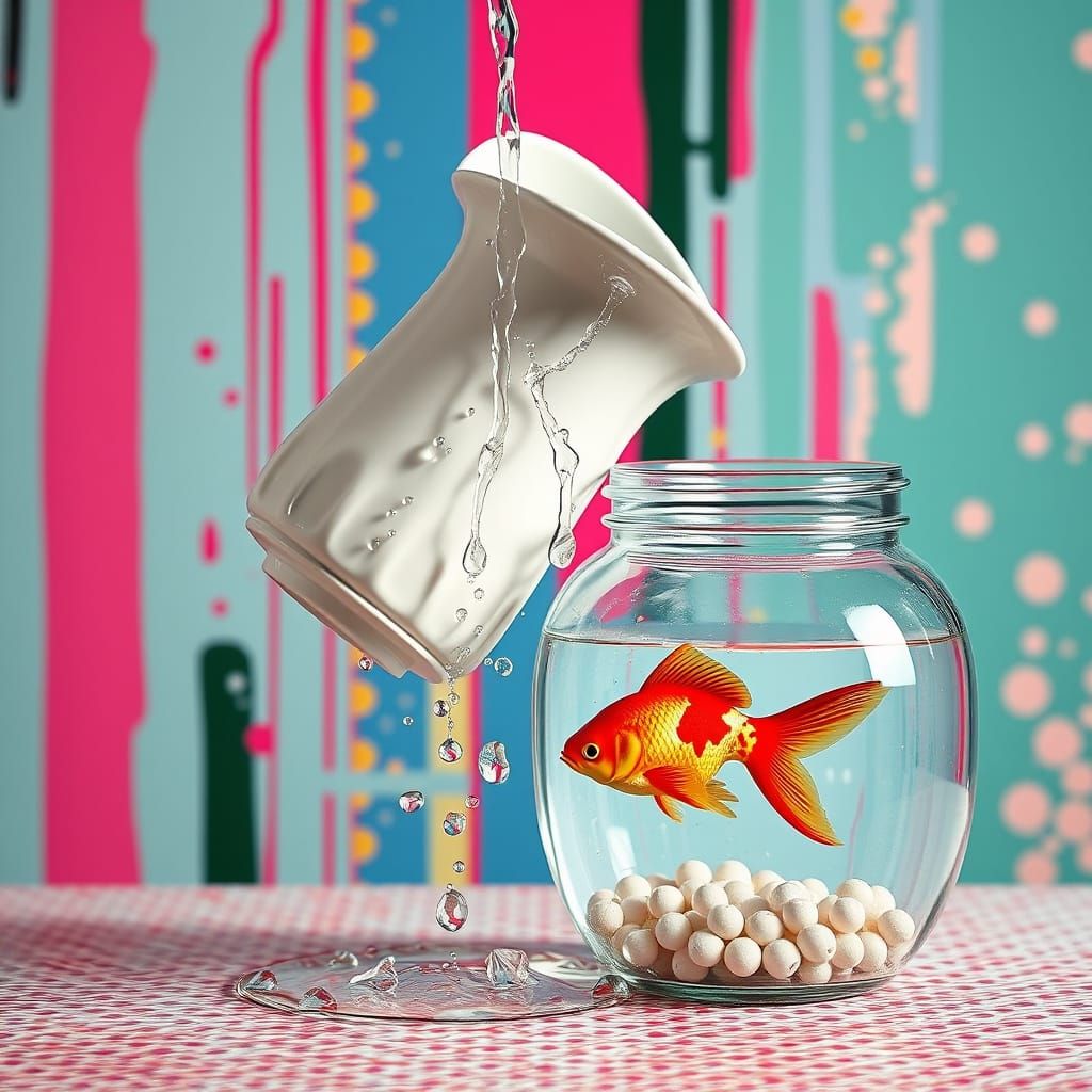 Water in Mid-Air Splash, Pop Art Goldfish Jar