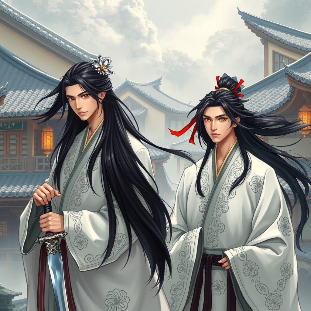 Ethereal Asian Men in Traditional Chinese Village