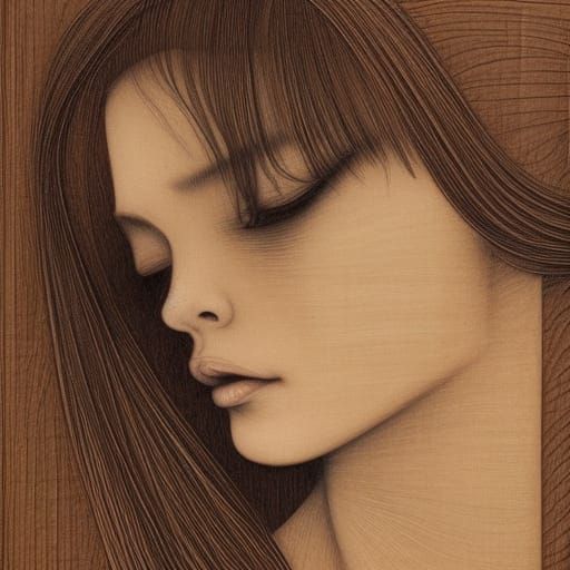 Erotic Wood Grain Portrait in Art Nouveau Style