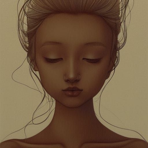 Portrait of Woman with Wooden Grain, Art Nouveau Style