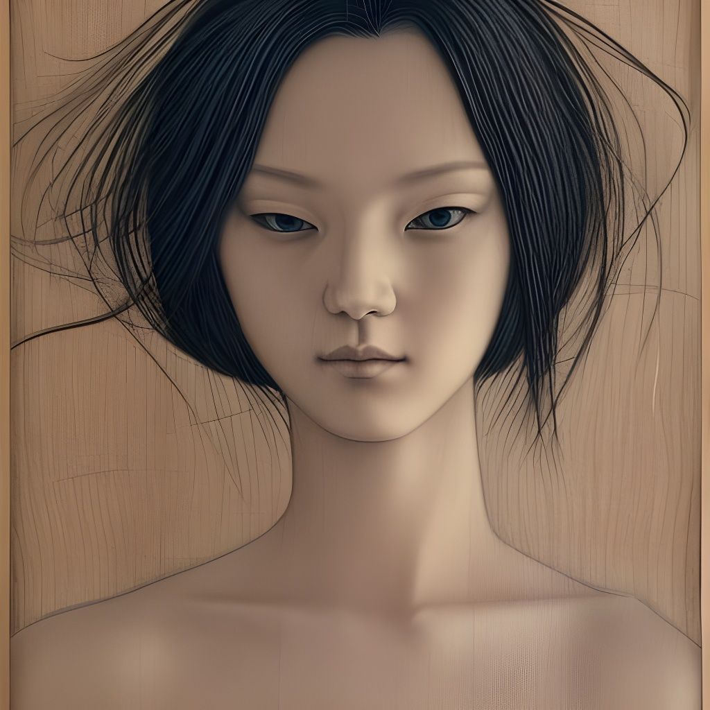 Erotic Portrait on Wood in Art Nouveau Style