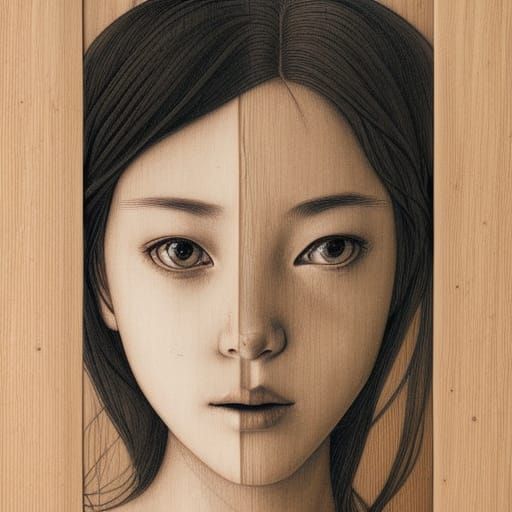 Erotic Portrait on Wood in Art Nouveau Style