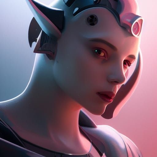 Evil Cyborg Peppa Pig Portrait in Art Nouveau Style