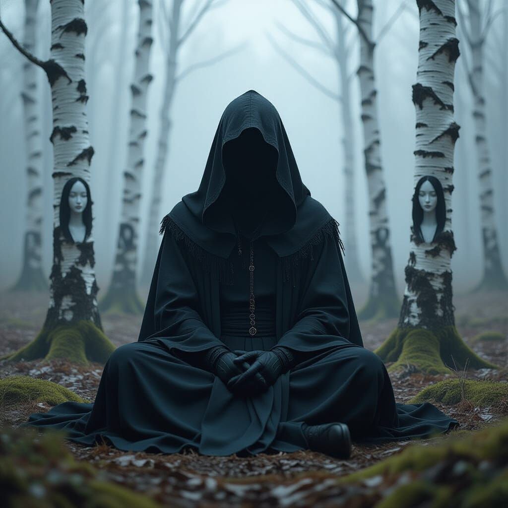 Mystical Forest Figure in Dark Surrealist Style