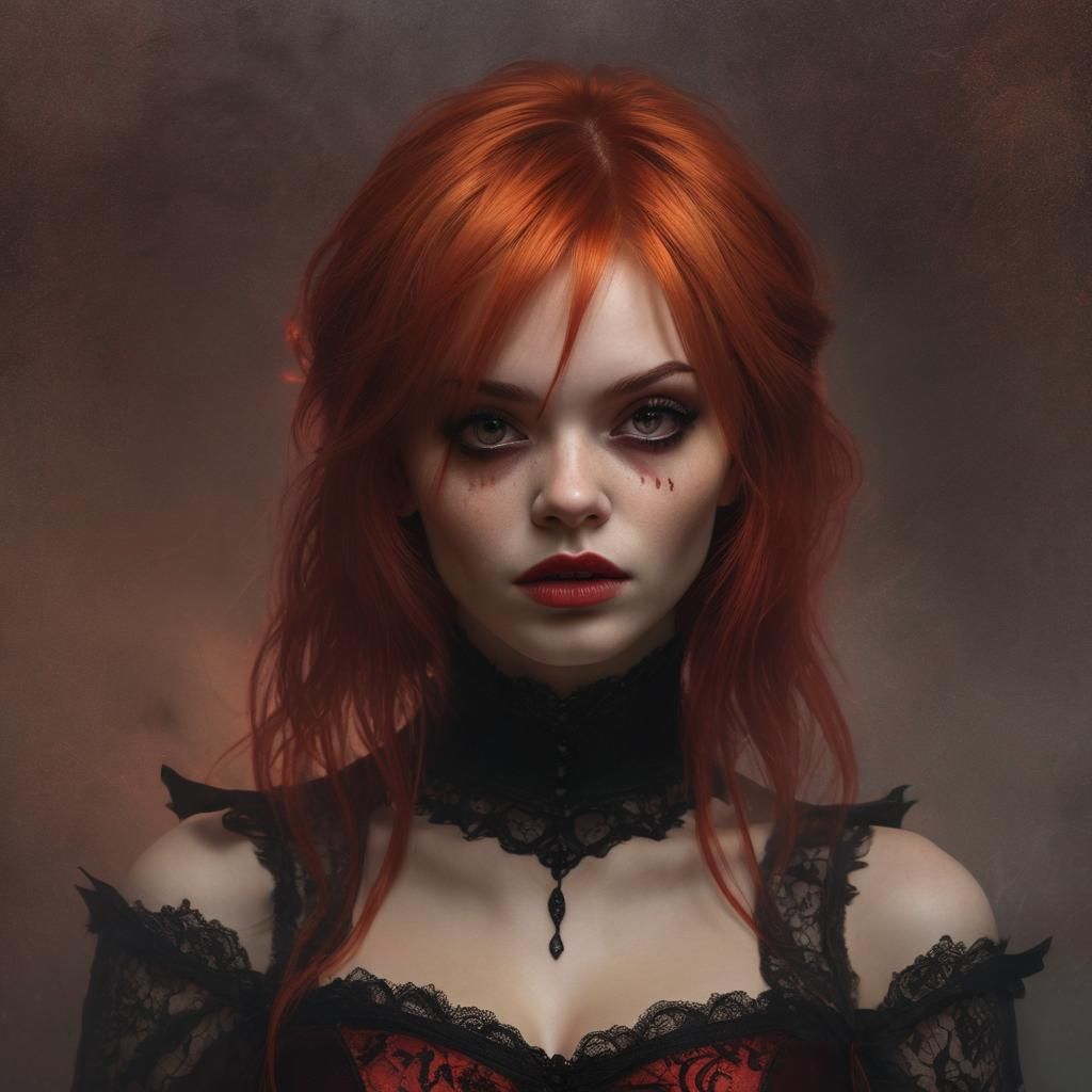 A hyperrealistic medium shot of a female with a gothic aesth...