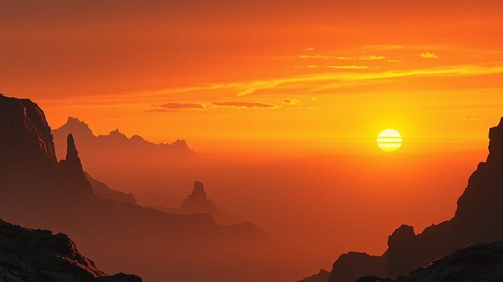 Golden Sunset Landscape in Surreal Style