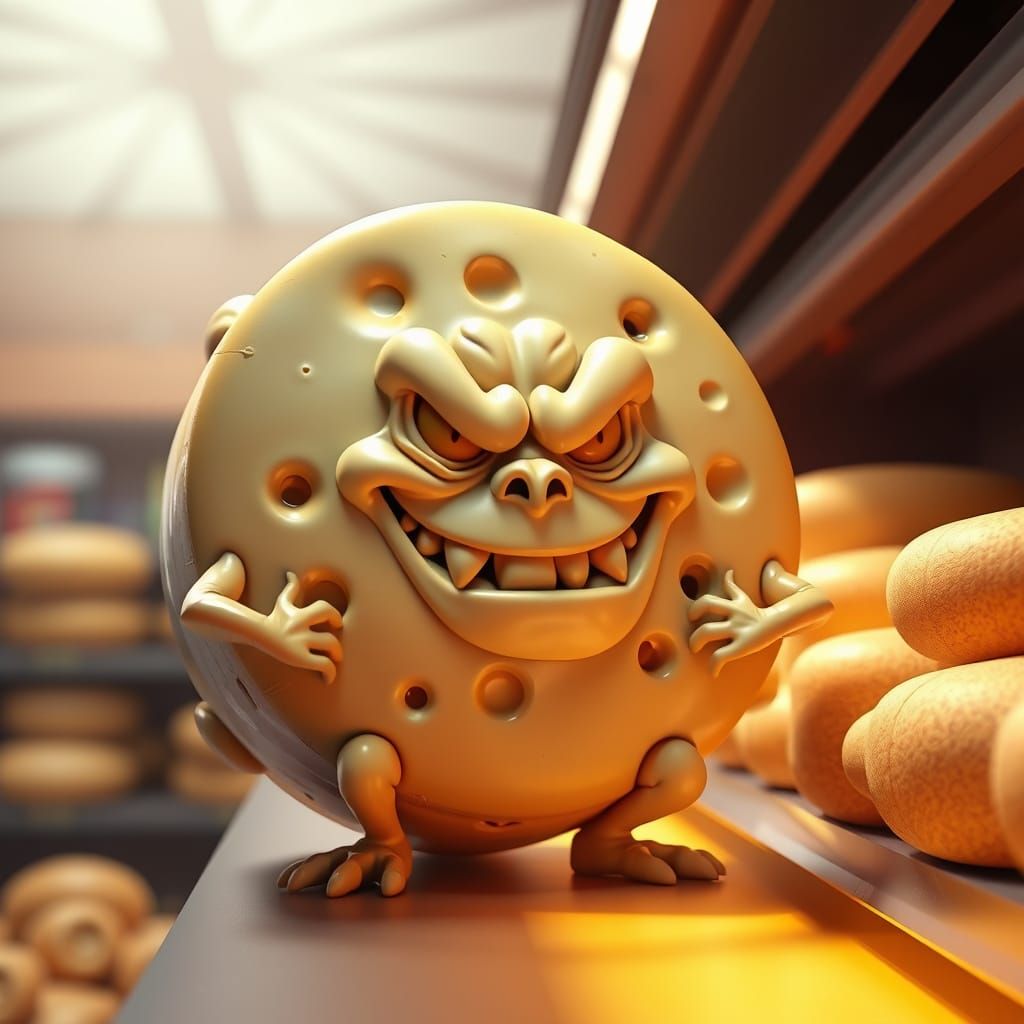 An evil smelling cartoon caricature of a wheel of Gorgonzola...